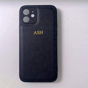 iPhone 12 vegan leather case, NWOT (personalized with engraved gold lettering)